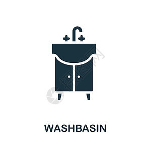 脸盆图标 浴室系列中的单色标志 用于网页设计信息图表和铁道部的创意洗脸盆图标插图图片