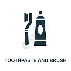 牙膏和刷子图标 浴室系列中的单色标志 用于网页设计信息图表和 mor 的创意牙膏和刷子图标插图图片