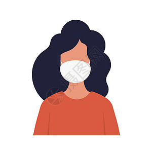 佩戴保护性医疗面罩的妇女 矢量器 在平板设计中使用面部面罩矢量图解图片