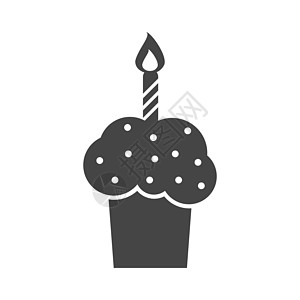 生日蛋糕平面图标 白色背景上的新鲜馅饼松饼创造力黑色庆典圆形插图中风蜡烛甜点用户面包图片