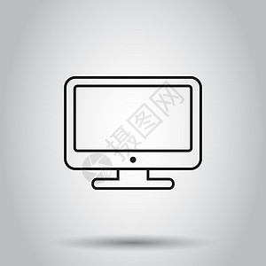 线条样式的计算机监视器图标 孤立背景上的矢量图解 商业概念电视显示器象形图图片