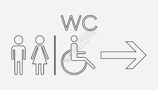 WCtoilet 线矢量图标 男人和女人在白色背景下签到洗手间女孩男性性别男生绅士卫生购物中心卫生间插图塑料图片