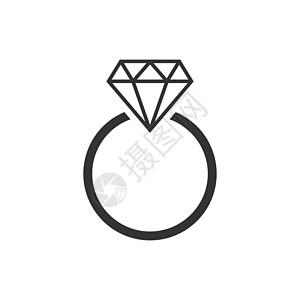 带有平面样式的钻石矢量图标的订婚戒指 白色孤立背景上的婚礼珠宝戒指插图 浪漫关系概念水晶奢华展示传统妻子圆圈礼物耳环丈夫金子图片