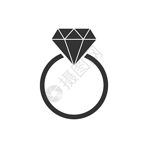 带有平面样式的钻石矢量图标的订婚戒指 白色孤立背景上的婚礼珠宝戒指插图 浪漫关系概念圆圈丈夫展示项链水晶妻子奢华仪式女士礼物图片
