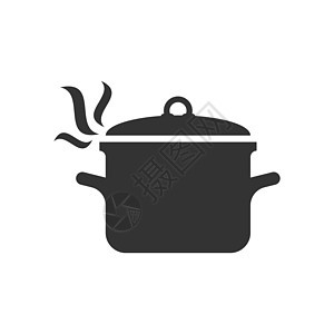 平面样式的烹饪锅图标 白色孤立背景上的厨房锅插图 平底锅设备经营理念火炉厨师按钮沙锅餐厅营养饮食黑色用具盘子图片