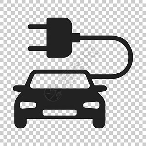 平面样式的电动汽车矢量图标 孤立透明背景上的电动汽车插图 生态汽车轿车概念图片