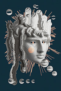 与流行艺术风格的人脸雕塑拼贴 现代创意概念形象与古代雕像头 锌文化 当代艺术海报 时髦的朋克极简主义 复古的超现实主义设计戏剧气图片