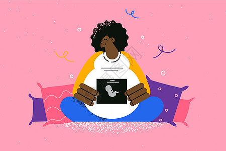 快乐的产妇和母性概念胎儿孩子药品身体超声波测试医院保健诊所卡通片图片