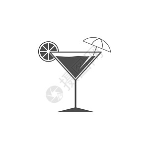 鸡尾酒杯图标 矢量插图 平面设计苏打商业柠檬酒吧派对热带稻草中风饮料网格图片