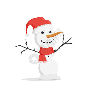 戴着红色帽子的雪人和带胡萝卜鼻子的围巾 矢量雪人插图涂鸦天才快乐季节男人发明者横幅庆典雪花图片
