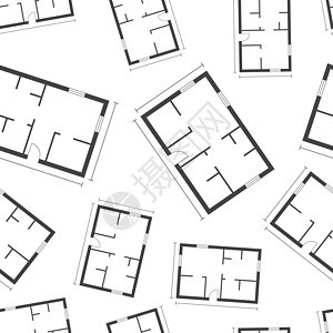 房屋计划无缝图案背景 商业平面矢量图 房子计划标志符号模式浴室项目插图洗手间地面厨房房间家具窗户建筑图片