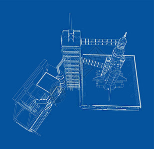 发射台上的太空火箭 韦克托正方形倒数龙门架宇航员脚手架草图宇宙蓝图助推器飞船图片