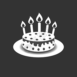 生日蛋糕与燃烧的蜡烛象形文字图标 黑色背景下庆祝营销互联网概念的简单象形图 用于网站设计或移动应用程序的时尚现代矢量符号礼物周年图片