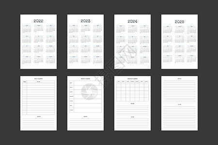 2022 2023 2024 2025 日历和每日每周每月个人计划日记模板采用经典严格风格 商务笔记本月历个人日程极简主义内敛设图片