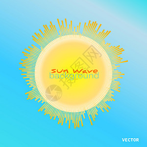 明亮的太阳与太阳光线在蓝色背景上波浪 美丽的均衡器阳光横幅 矢量阳光它制作图案图片