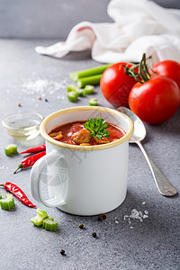 土制番茄汤食谱乡村用餐烹饪杯子蔬菜香料午餐餐厅美食图片