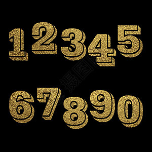 一组手绘数字和符号 带有金色闪光效果图 隔离在黑色背景上 矢量图刷子婚礼书法夹子脚本金子字体挫败字母刻字图片