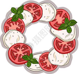 卡普雷塞沙拉 马苏里拉奶酪番茄紫罗勒 健康的素食地中海食品概念 白色背景上的矢量手绘插图饮食小吃叶子烹饪吃饭沙拉食物餐厅盘子美食图片