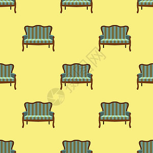黄色背景矢量它制作图案上的沙发涂鸦无缝图案图片