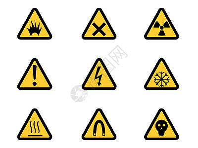 一组三角示警危险标志安全冒险黄色警告爆炸性电压插图三角形辐射死亡图片