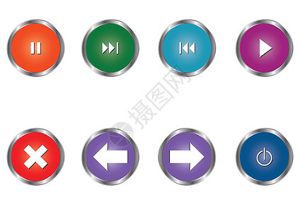一组矢量现代样式式按钮 圆形按钮的不同颜色 播放网络或应用程序的按钮图片