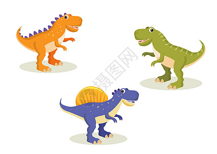 与白色背景隔离的恐龙 T-rex Stegosaur 矢量说明等不同恐龙图片