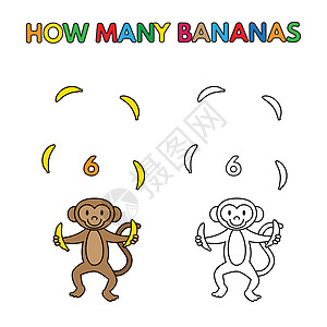 卡通猴子计数香蕉染色簿绘画爱好快乐数字孩子们马戏团卡通片动物群动物动物园图片