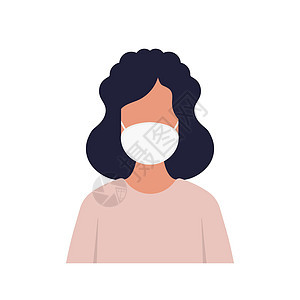 戴保护性医疗面罩的妇女 在平板设计中戴上面部面罩矢量说明图片
