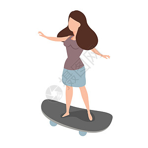 妇女滑板运动员乘滑板矢量图片