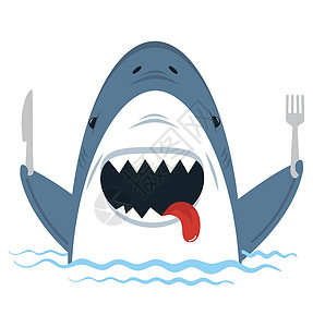 白鲨鱼握着勺子和叉子图片