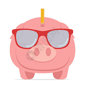 小猪银行为了省钱 戴眼镜存钱图片