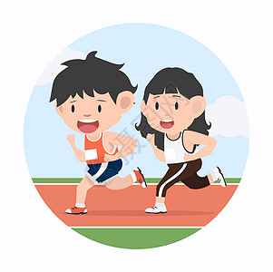 青年男女男女青年在赛马场上慢跑马拉松设计图片