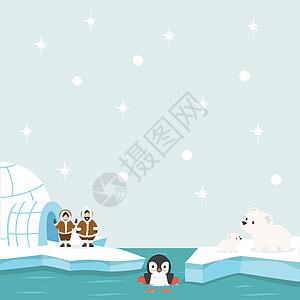 处于海洋背景的北极北冰洋场景插图野生动物横幅艺术企鹅卡通片动物绘画冻结图片