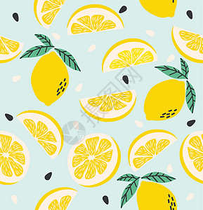 柠檬和柠檬片水果无缝模式味道营养叶子种子柚子黄色饮食果汁食物圆圈图片
