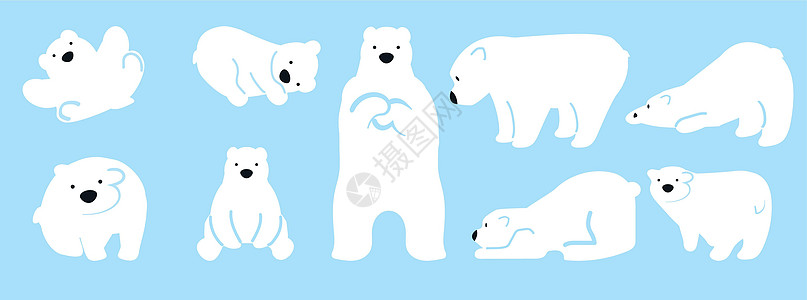 可爱北极熊有趣的矢量字符集图片