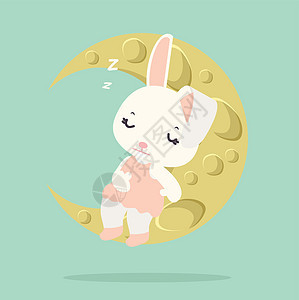 有趣的白兔和月亮睡在一起图片