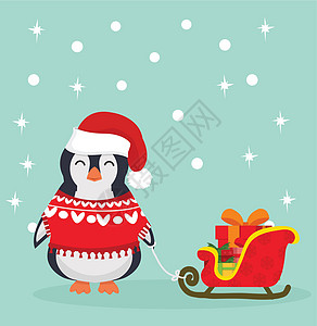 用雪橇可爱的圣诞企鹅图片