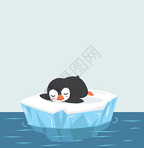 可爱企鹅睡在冰河矢量上图片