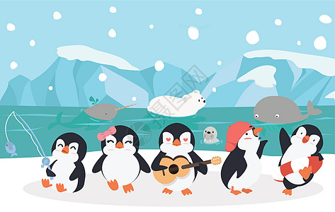 带动物北极矢量的家庭企鹅图片