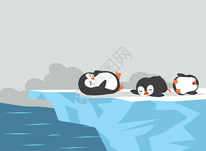 睡在冰山背景上的卡通企鹅图片