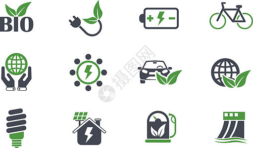 替代能源简单矢量图标回收加油站活力生物太阳垃圾电力生态灯泡自行车图片