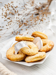 黄油饼干圆形形状组 短面包糕点黄油戒指盘子饼干手工甜点糖果食物小吃图片