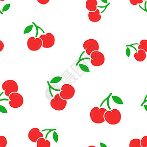 樱桃浆果图标无缝图案背景 业务概念矢量图 甜樱桃健康食品符号图案图片