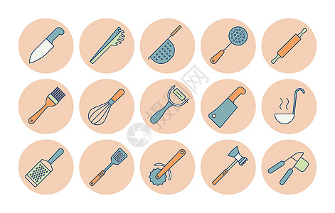 厨具和厨房矢量图标 se土豆收藏锤子烧烤滚筒别针餐具服务钢包烹饪图片