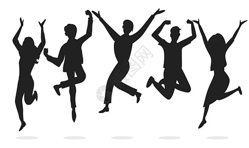 快乐的商业工作者跳跃剪影庆祝成功 上班族套装 韦克托图片