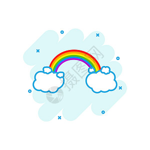 卡通彩色彩虹与漫画风格的云图标 天气插图象形文字 彩虹标志飞溅的经营理念绘画横幅光谱橙子曲线天空艺术卡通片蓝色季节图片