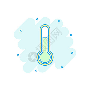 漫画风格的卡通彩色温度计图标 目标插图象形文字 温度计标志飞溅的经营理念仪表气象诊断控制科学冻结绘画工具天气乐器图片