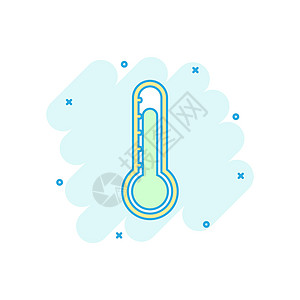 漫画风格的卡通彩色温度计图标 目标插图象形文字 温度计标志飞溅的经营理念测量药品科学绘画乐器技术实验室天气仪表指标图片