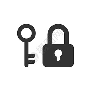 带有平面样式的挂锁图标的钥匙 在孤立的白色背景上访问登录矢量图 锁匙孔经营理念网络工具锁孔黑色秘密贮存关键词房子安全电脑图片