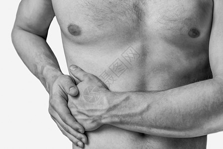 腹部右侧有疼痛压力卫生黑色白色肌肉男性成人保健身体腹痛图片
